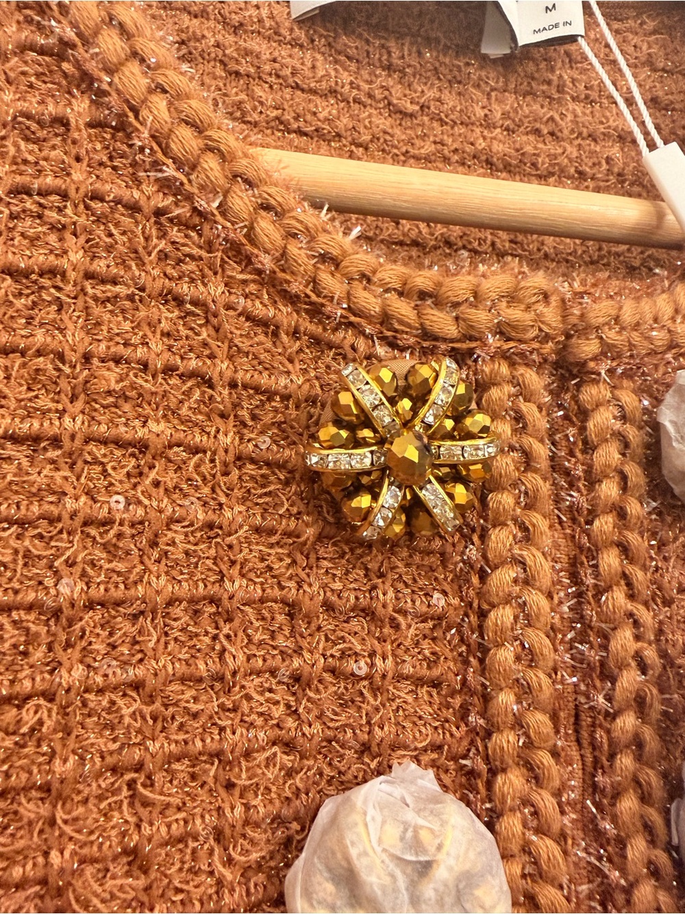 Self-Portrait Copper/Brown Long-Sleeve Button Knit Dress - Picture 3 of 7